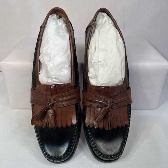 BLACK AND TAN BOSTONIAN FLORENTINE LOAFERS MADE IN ITALY SIZE 11 NWOB - Picture 8 of 14